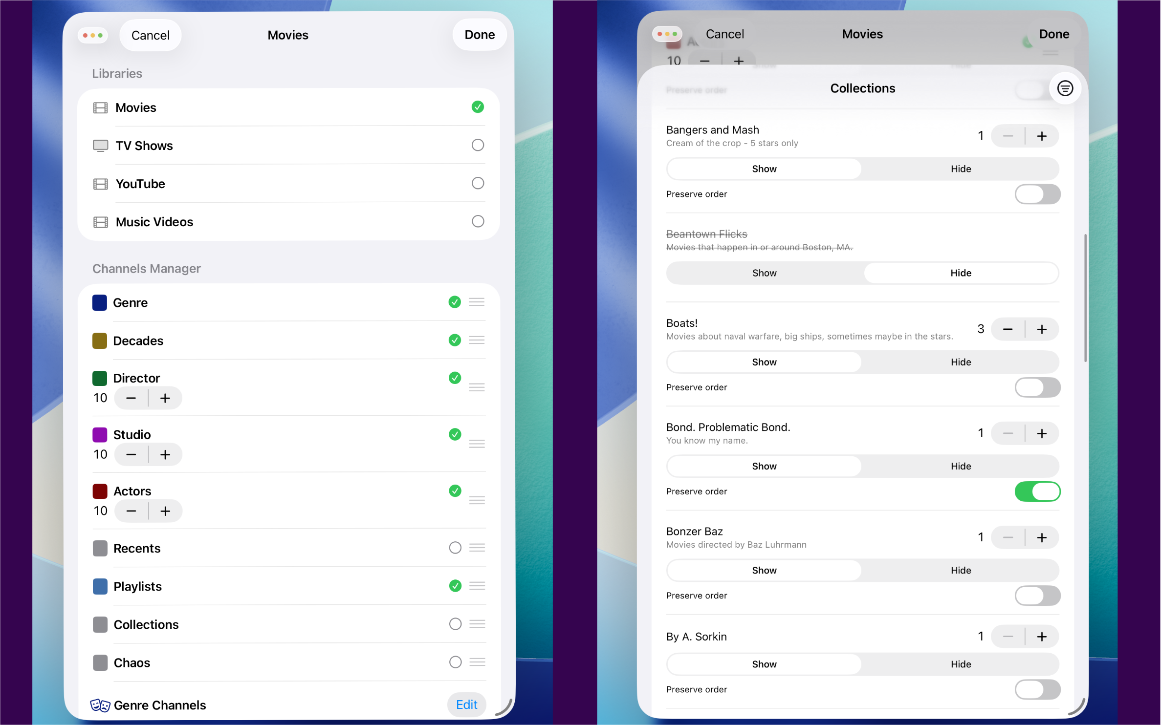 Lineup configuration screen